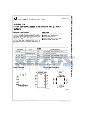 74F219SJ datasheet - 64-Bit Random Access Memory with TRI-STATEE Outputs