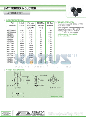 ASTC-04-12 datasheet - SMT TOROID INDUCTOR