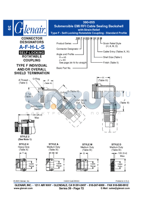 390AH055M22 datasheet - Submersible EMI/RFI Cable Sealing Backshell with Strain Relief