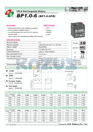BP10-6 datasheet - VRLA Rechargeable Battery