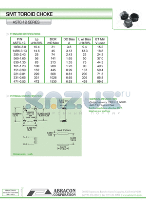 ASTC-12-14R6-3.13 datasheet - SMT TOROID CHOKE