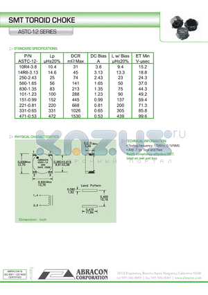 ASTC-12-101-1.23 datasheet - SMT TOROID CHOKE