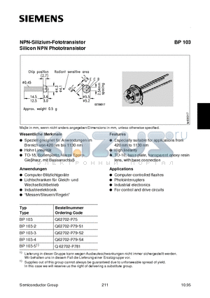 BP103-5 datasheet - NPN-Silizium-Fototransistor Silicon NPN Phototransistor
