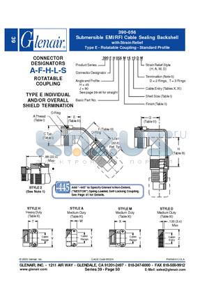 390AH056M20 datasheet - Submersible EMI/RFI Cable Sealing Backshell with Strain Relief