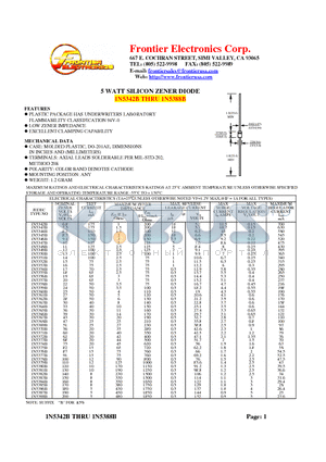 1N5343B datasheet - 5 WATT SILICON ZENER DIODE