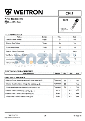 C945 datasheet - NPN Transistors