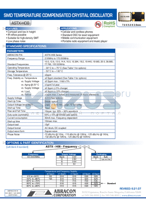 ASTX-H08 datasheet - SMD TEMPERATURE COMPENSATED CRYSTAL OSCILLATOR