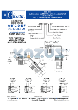 390AJ054M08 datasheet - Submersible EMI/RFI Cable Sealing Backshell with Strain Relief