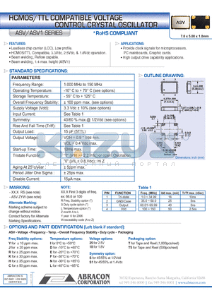 ASV118XXDC datasheet - HCMOS/TTL COMPATIBLE VOLTAGE CONTROL CRYSTAL OSCILLATOR