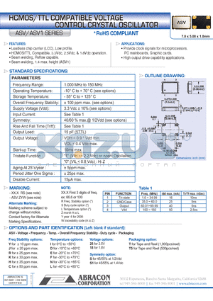 ASV118XXLC datasheet - HCMOS/TTL COMPATIBLE VOLTAGE CONTROL CRYSTAL OSCILLATOR
