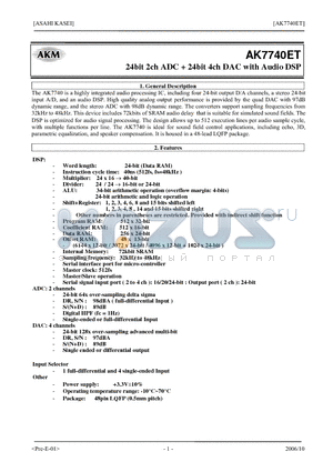 AK7740ET datasheet - 24bit 2ch ADC  24bit 4ch DAC with Audio DSP