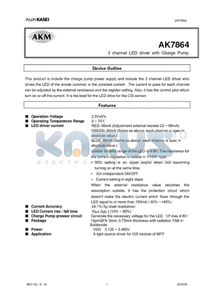 AK7864 datasheet - 3 channel LED driver with Charge Pump