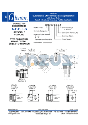 390AM053M16 datasheet - Submersible EMI/RFI Cable Sealing Backshell with Strain Relief