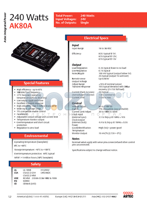 AK80A-024L-050F30 datasheet - 240 Watts