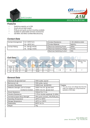 A1M1ACP24VDC datasheet - CIT SWITCH