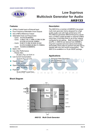 AK8133 datasheet - Low Suprious Multiclock Generator for Audio