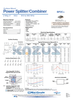 BP2C+ datasheet - Power Splitter/Combiner