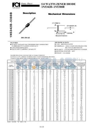 1N5347B datasheet - 5.0 WATTS ZENER DIODE EXCELLENT CLAMPING CAPABILITY