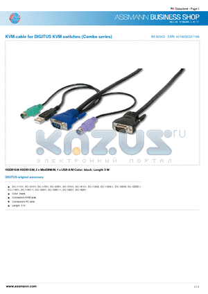 AK82002 datasheet - KVM cable for DIGITUS KVM switches (Combo series)