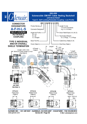390AM058M16 datasheet - Submersible EMI/RFI Cable Sealing Backshell with Strain Relief