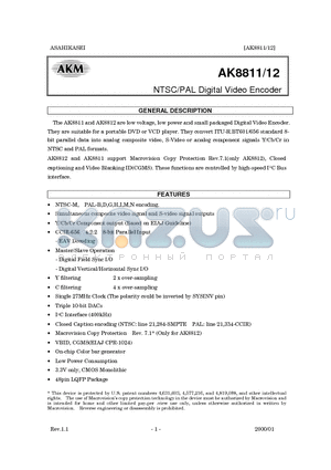 AK8812 datasheet - NTSC/PAL Digital Video Encoder