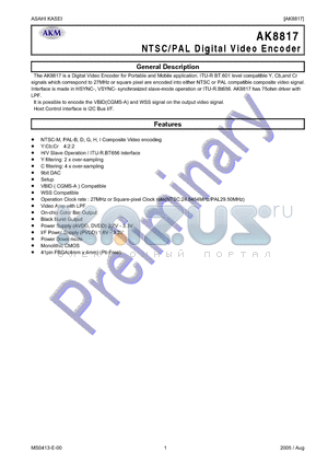 AK8817 datasheet - NTSC/PAL Digital Video Encoder