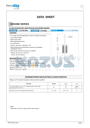 1N5348B datasheet - GLASS PASSIVATED JUNCTION SILICON ZENER DIODES