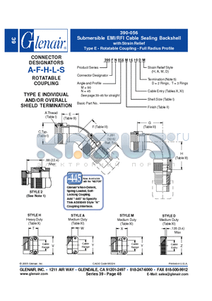 390AN056M10 datasheet - Submersible EMI/RFI Cable Sealing Backshell with Strain Relief