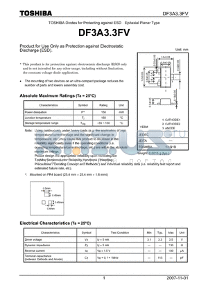 DF3A3.3FV datasheet - Product for Use Only as Protection against Electrostatic Discharge (ESD).