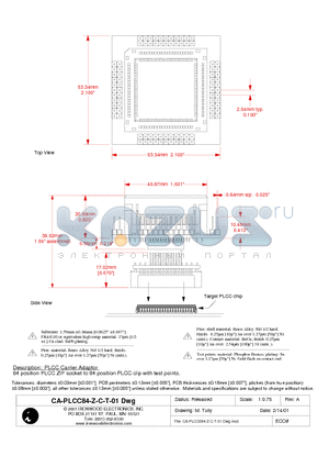 CA-PLCC84-Z-C-T-01 datasheet - PLCC Carrier Adaptor 84 position PLCC ZIF socket to 84 position PLCC clip with test points.