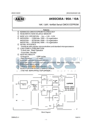 AK93C10A datasheet - 16K / 32K / 64KBIT SERIAL CMOS EEPROM