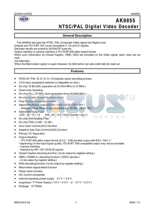 AK8855VG datasheet - NTSC/PAL Digital Video Decoder