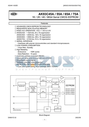 AK93C45A datasheet - 1K / 2K / 4K / 8Kbit Serial CMOS EEPROM