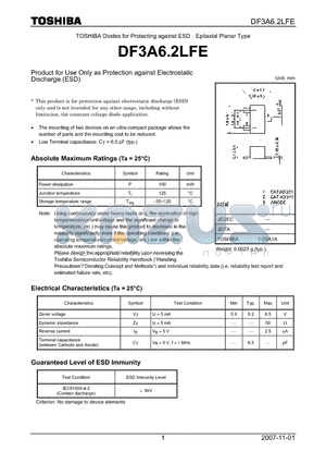 DF3A6.2LFE datasheet - Product for Use Only as Protection against Electrostatic Discharge (ESD).