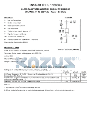 1N5349B datasheet - GLASS PASSIVATED JUNCTION SILICON ZENER DIODE