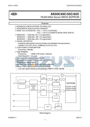 AK93C45C datasheet - 1K/2K/4Kbit Serial CMOS EEPROM
