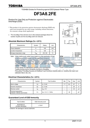 DF3A8.2FE datasheet - Product for Use Only as Protection against Electrostatic Discharge (ESD)