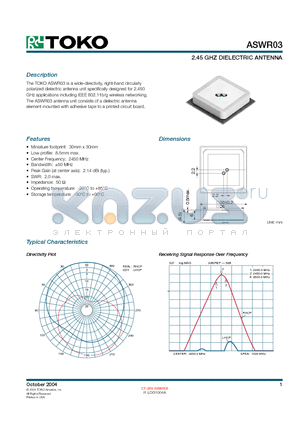 ASWR03 datasheet - 2.45 GHZ DIELECTRIC ANTENNA