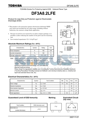 DF3A8.2LFE datasheet - Product for Use Only as Protection against Electrostatic Discharge (ESD)