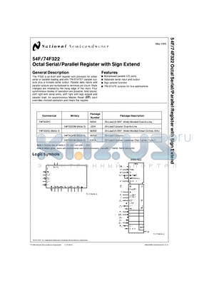 74F322PC datasheet - Octal Serial/Parallel Register with Sign Extend