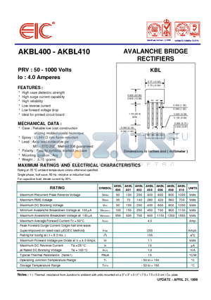 AKBL400 datasheet - AVALANCHE BRIDGE RECTIFIERS