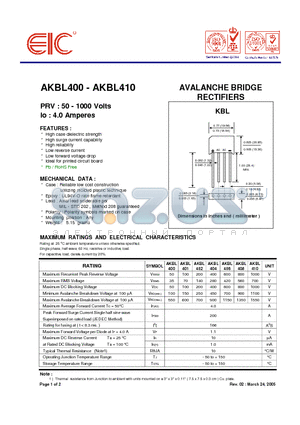 AKBL406 datasheet - AVALANCHE BRIDGE RECTIFIERS