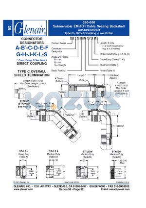 390AS008M12 datasheet - Submersible EMI/RFI Cable Sealing Backshell with Strain Relief