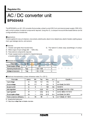 BP5034A5 datasheet - AC / DC converter unit