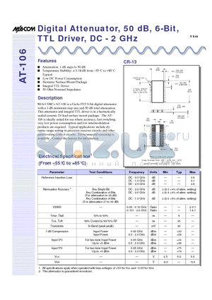 AT-106 datasheet - Digital Attenuator, 50 dB, 6-Bit, TTL Driver, DC - 2 GHz