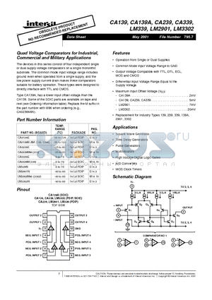 CA0139AM datasheet - Quad Voltage Comparators for Industrial, Commercial and Military Applications