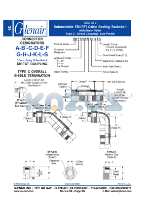 390AS010M36 datasheet - Submersible EMI/RFI Cable Sealing Backshell with Strain Relief