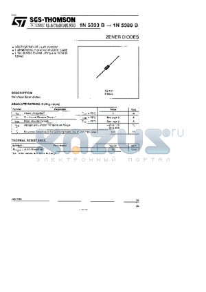 1N5352B datasheet - 5W SILICON ZENER DIODES