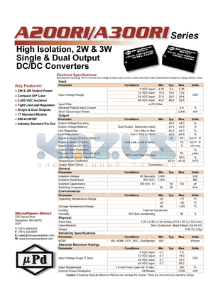 A202RI datasheet - High Isolation, 2W & 3W Single & Dual Output DC/DC Converters