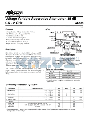 AT-109RTR datasheet - Voltage Variable Absorptive Attenuator, 35 dB 0.5 - 2 GHz